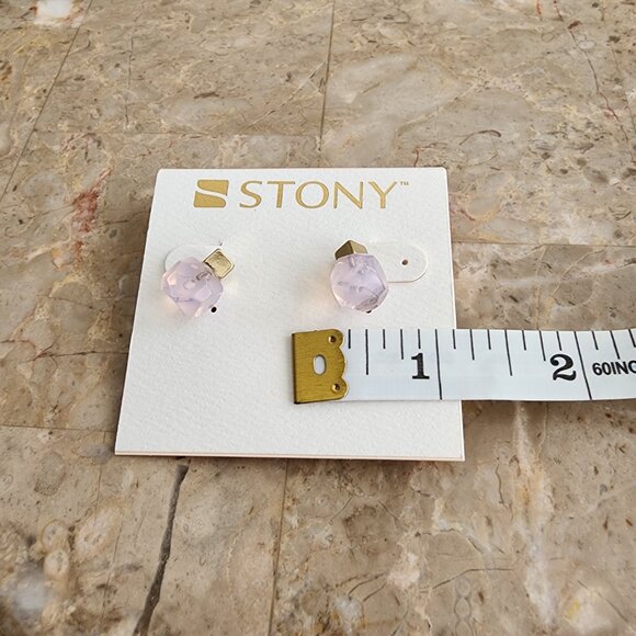 Stony Gold and Clear Pink Stud Earrings - Picture 3 of 5